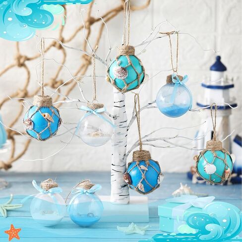 8 Pcs Summer Sea Balls Ornaments Ocean Balls Decorations for Tree Beach Tree Ornament Balls Blue Nautical Hanging Decorations Seashell Starfish Coastal Decor for Sea Birthday Wedding Party in Saudi Arabia