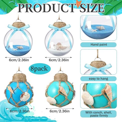 8 Pcs Summer Sea Balls Ornaments Ocean Balls Decorations for Tree Beach Tree Ornament Balls Blue Nautical Hanging Decorations Seashell Starfish Coastal Decor for Sea Birthday Wedding Party in Saudi Arabia