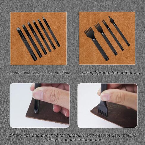 AMOGTO Leather Working Tools Leather Craft Tools Kit with Storage Bag, Leather Carving Tools Leather Craft Making for Punching Cutting Stamping Carving Sewing, Leather Tools Kit for DIY Leathercraft in Kuwait