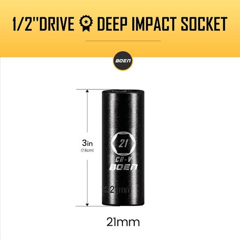 BOEN 1/2" Drive Deep Impact Socket,1 Inch Premium Socket,SAE,6 Point,Cr-V Steel with Laser Marking - Strong and Durable in Saudi Arabia