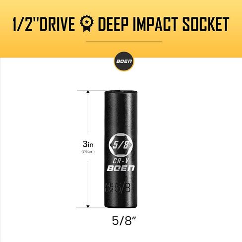 BOEN 1/2" Drive Deep Impact Socket,1 Inch Premium Socket,SAE,6 Point,Cr-V Steel with Laser Marking - Strong and Durable in Saudi Arabia