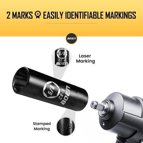 BOEN 1/2" Drive Deep Impact Socket,1 Inch Premium Socket,SAE,6 Point,Cr-V Steel with Laser Marking - Strong and Durable in Saudi Arabia