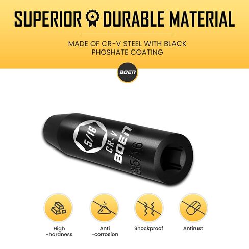 BOEN 1/2" Drive Deep Impact Socket,1 Inch Premium Socket,SAE,6 Point,Cr-V Steel with Laser Marking - Strong and Durable in Kuwait