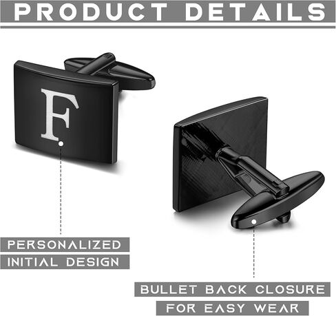 أزرار أكمام سوداء مربعة أولية من FASACCO للرجال أزرار أكمام نحاسية مخصصة هدية للعريس والزوج والأب والصديق in Kuwait