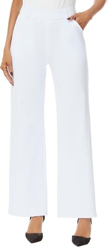 Womens Wide Straight Leg Pull-On Trousers Casual Slacks Dress Pants with Pockets in Saudi Arabia
