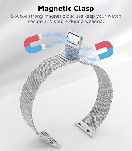 حلقة شبكية من الفولاذ المقاوم للصدأ متوافقة مع سوار ساعة Apple Ultra/Ultra2 49 مم/السلسلة 9/8/7/6/5/4/3/2/1/SE 38/40/41/42/44/45 مم، سوار معصم بمشبك مغناطيسي مزدوج حزام مغناطيسي معدني للنساء والرجال in Saudi Arabia