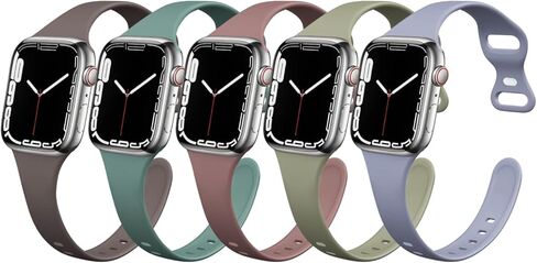 Tighesen 5 Pack Slim Thin Skinny Narrow Bands Compatible with Watch Band Ultra 2/Ultra SE Series 9/8/7/6/5/4/3/2/1 38mm 40mm 41mm 42mm 44mm 45mm 49mm for Women/Men Silicone iWatch Band in Kuwait