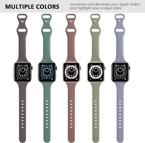 Tighesen 5 Pack Slim Thin Skinny Narrow Bands Compatible with Watch Band Ultra 2/Ultra SE Series 9/8/7/6/5/4/3/2/1 38mm 40mm 41mm 42mm 44mm 45mm 49mm for Women/Men Silicone iWatch Band in Kuwait