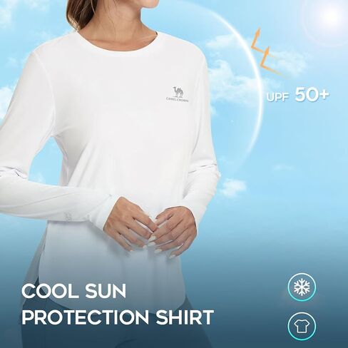 CAMEL CROWN Women’s UPF 50+ UV Shirts Long Sleeve Workout Tops for Women Athletic Gym Exercise High-Low Hem Quick Dry in Saudi Arabia
