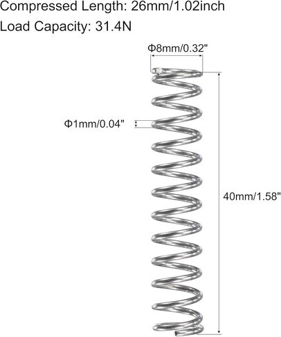 uxcell Compression Spring,304 Stainless Steel,8mm OD,1mm Wire Size, 26mm Compressed Length,40mm Free Length,31.4N Load Capacity for Home Projects, Silver Tone, 5pcs in Saudi Arabia