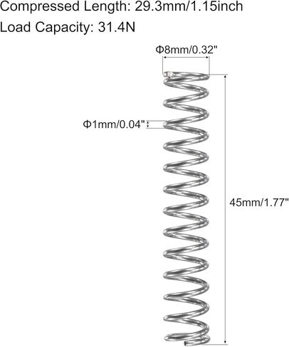 uxcell Compression Spring,304 Stainless Steel,8mm OD,1mm Wire Size, 26mm Compressed Length,40mm Free Length,31.4N Load Capacity for Home Projects, Silver Tone, 5pcs in Saudi Arabia