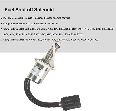 الملف اللولبي لإيقاف الوقود، 6681512 6681513 ELL70-0065 مناسب لجر بوبكات S100 S250 S130 S300 A220 S70 S150 S160 S175 S185 S205 S220 S450 S510 S530 S550 (12 فولت) in Saudi Arabia