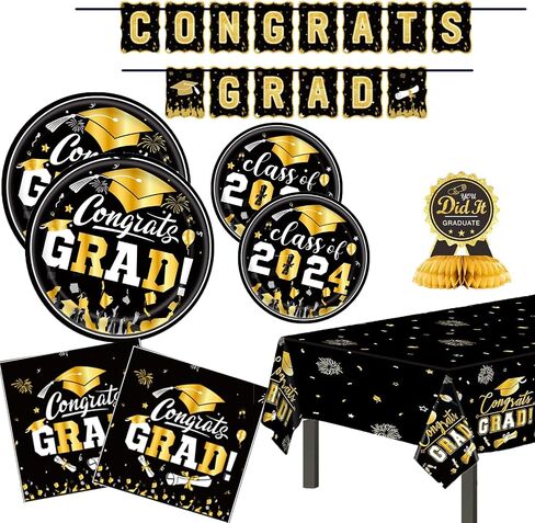 Graduation Party Plates and Napkins 2025, Graduation Party Supplies Congrats Grad Party Decorations Class of 2025,Blue Gold Graduation Disposable Paper Plates Napkins Set,Tablecloth,Banner,Serve 25 in Saudi Arabia
