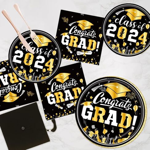 Graduation Party Plates and Napkins 2025, Graduation Party Supplies Congrats Grad Party Decorations Class of 2025,Blue Gold Graduation Disposable Paper Plates Napkins Set,Tablecloth,Banner,Serve 25 in Saudi Arabia