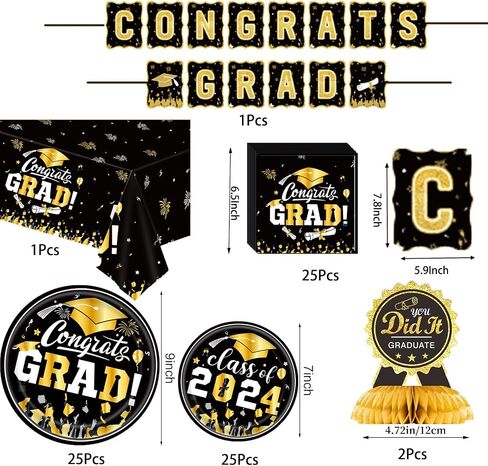 Graduation Party Plates and Napkins 2025, Graduation Party Supplies Congrats Grad Party Decorations Class of 2025,Blue Gold Graduation Disposable Paper Plates Napkins Set,Tablecloth,Banner,Serve 25 in Saudi Arabia