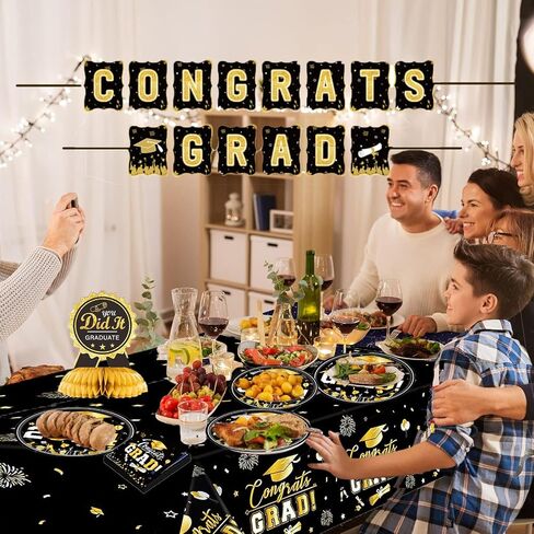 Graduation Party Plates and Napkins 2025, Graduation Party Supplies Congrats Grad Party Decorations Class of 2025,Blue Gold Graduation Disposable Paper Plates Napkins Set,Tablecloth,Banner,Serve 25 in Saudi Arabia