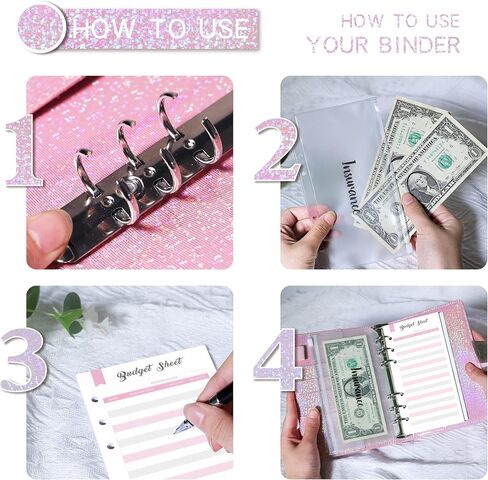 Glitter Budget Planner,Money Saving Binder with Zipper Envelopes & Expense Budget Sheets,Envelopes Money Saving Challenge,Savings Budget Planner with Cash Envelopes (Black) in Saudi Arabia