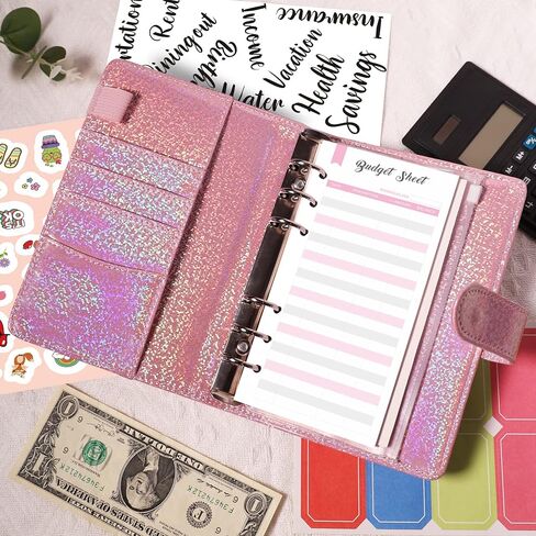 Glitter Budget Planner,Money Saving Binder with Zipper Envelopes & Expense Budget Sheets,Envelopes Money Saving Challenge,Savings Budget Planner with Cash Envelopes (Black) in Saudi Arabia