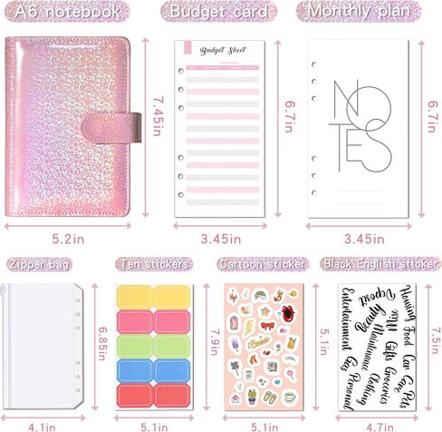 Glitter Budget Planner,Money Saving Binder with Zipper Envelopes & Expense Budget Sheets,Envelopes Money Saving Challenge,Savings Budget Planner with Cash Envelopes (Black) in Saudi Arabia