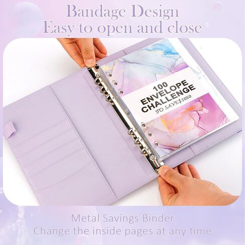 TOBATOBA 100 مغلف تحدي توفير المال، كتاب تحديات التوفير مقاس A5 مع مظاريف، مجموعة أدوات حفظ التوفير لتحدي المغلف النقدي، طريقة سهلة وممتعة لتوفير 5,050 دولارًا، أرجواني in Kuwait