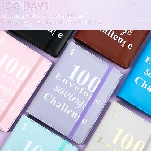 TOBATOBA 100 مغلف تحدي توفير المال، كتاب تحديات التوفير مقاس A5 مع مظاريف، مجموعة أدوات حفظ التوفير لتحدي المغلف النقدي، طريقة سهلة وممتعة لتوفير 5,050 دولارًا، أرجواني in Kuwait