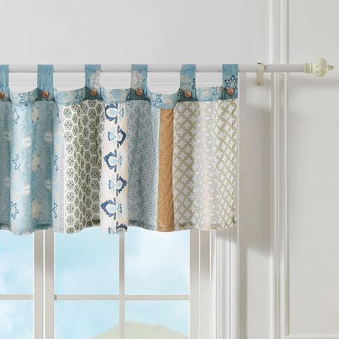 ستارة نافذة ثاليا من جرينلاند هوم - مزخرفة بالمخمل - طراز Tab Top - مبطن - 84 عرض × 21 لتر، أزرق in Kuwait