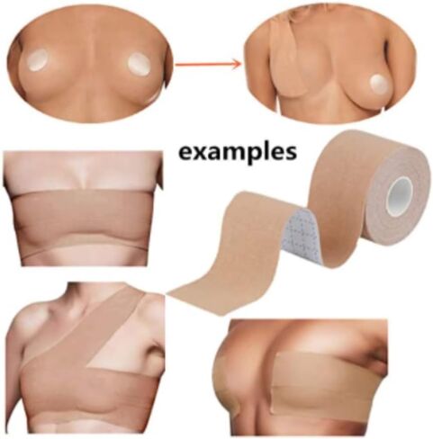 Boob Tape Boobtape لرفع الثدي | شريط الجسم للضغط والشكل | تعمل بشكل رائع مع حمالة الصدر اللاصقة بدون ظهر أو حمالة الصدر بدون حمالات | شريط بوب. شريط رفع الثدي، شريط رفع الثدي باللون البيج in Saudi Arabia