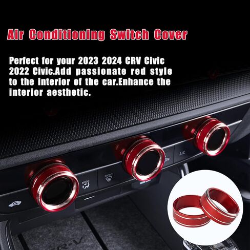 9 قطع غطاء مقبض تكييف الهواء متوافق مع 2023 2024 Honda CRV 11th Gen Civic 2022-2024 التحكم في تشغيل المحرك / إيقاف زر الضغط الدائري غطاء مقبض فتحة التهوية AC ملحقات التحكم في المناخ - أحمر in Saudi Arabia