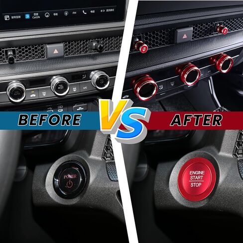 9 قطع غطاء مقبض تكييف الهواء متوافق مع 2023 2024 Honda CRV 11th Gen Civic 2022-2024 التحكم في تشغيل المحرك / إيقاف زر الضغط الدائري غطاء مقبض فتحة التهوية AC ملحقات التحكم في المناخ - أحمر in Saudi Arabia