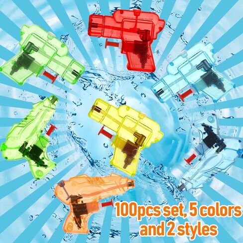 Threan 100 Pieces Mini Water Gun Bulk Plastic Summer Squirt Toys Small Guns Fun Water Pistol for Outdoor Beach Bath Swimming Pool Game Party Favor(Red, Yellow, Blue, Green, Orange, Classic) in Saudi Arabia