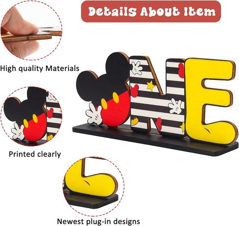 لوازم حفلات عيد الميلاد الأول من Mouse - 4 قطع من القطع المركزية للطاولة ذات طابع كرتوني رائعتين - مادة خشبية متينة - ديكورات مثالية للاحتفال بعيد ميلاد بعمر عام واحد in Kuwait