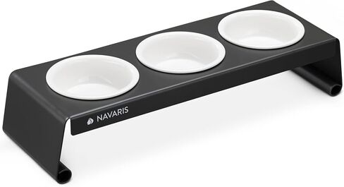 Navaris Elevated Pet Bowls Feeder - Triple Dog Cat Food Bowl Feeding Station - Metal Stand with 3 Stoneware Dishes - for Cats, Dogs, Pets - Dark Gray in Saudi Arabia