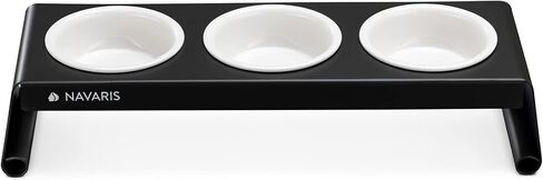 Navaris Elevated Pet Bowls Feeder - Triple Dog Cat Food Bowl Feeding Station - Metal Stand with 3 Stoneware Dishes - for Cats, Dogs, Pets - Dark Gray in Saudi Arabia