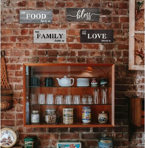 إنشاء 4 قطع يبارك الغذاء الأسرة الحب علامات جدار ديكور اللوحة، مزرعة ريفي، الخشب الجدار شنقا الزينة لمطبخ غرفة الطعام، هدية عيد الميلاد للمنزل، صغير (4 × 10 في X4) in Kuwait