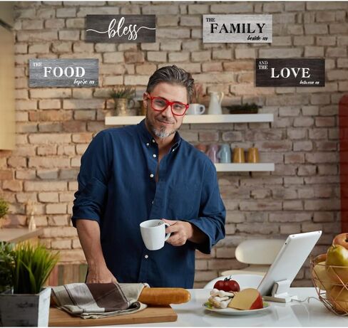 إنشاء 4 قطع يبارك الغذاء الأسرة الحب علامات جدار ديكور اللوحة، مزرعة ريفي، الخشب الجدار شنقا الزينة لمطبخ غرفة الطعام، هدية عيد الميلاد للمنزل، صغير (4 × 10 في X4) in Kuwait