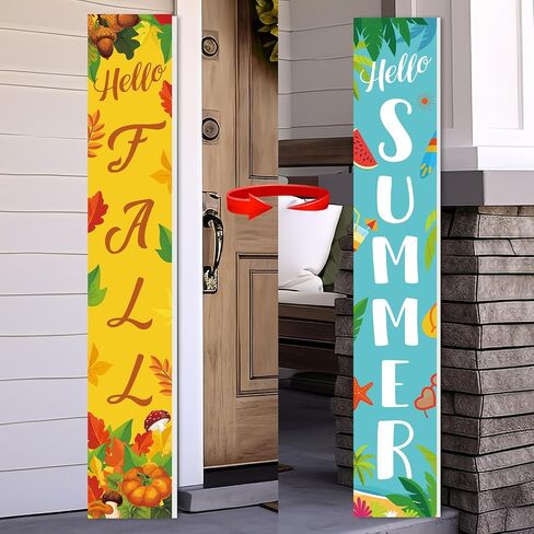 Olgaa Hello Summer Fall Wooden Porch Sign 47" Large Welcome Standing Sign Tulip Front Door Sign Decor for Front Porch Vertical Standing Farmhouse Summer Fall Decorations for Outdoor Garden Home Yard in Saudi Arabia