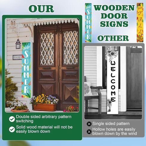 Olgaa Hello Summer Fall Wooden Porch Sign 47" Large Welcome Standing Sign Tulip Front Door Sign Decor for Front Porch Vertical Standing Farmhouse Summer Fall Decorations for Outdoor Garden Home Yard in Saudi Arabia