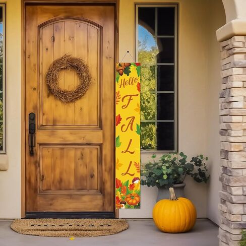 Olgaa Hello Summer Fall Wooden Porch Sign 47" Large Welcome Standing Sign Tulip Front Door Sign Decor for Front Porch Vertical Standing Farmhouse Summer Fall Decorations for Outdoor Garden Home Yard in Saudi Arabia