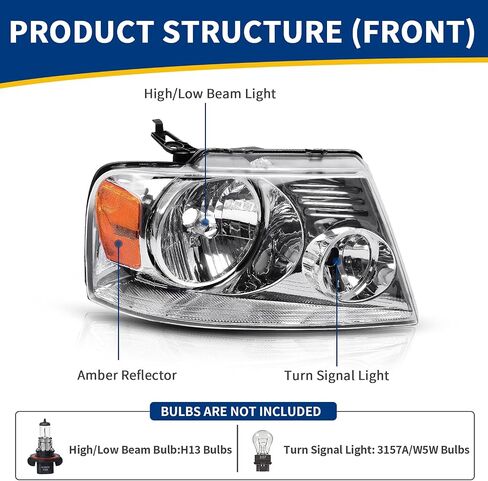 AUTOSAVER88 Headlight Assembly Compatible with 2004 2005 2006 2007 2008 Ford F-150 Passenger and Driver side Black Housing Clear Lens Amber Reflector in Saudi Arabia