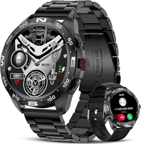 ساعة ذكية للرجال من LIGE، ساعة ذكية عالية الدقة مقاس 1.32 بوصة للرد/إجراء المكالمات، متتبع أنشطة اللياقة البدنية، مقاومة للماء IP68/معدل ضربات القلب/ضغط الدم/شاشة SpO2/عداد الخطوات، ساعات ذكية للرجال لنظام Android iOS in Kuwait