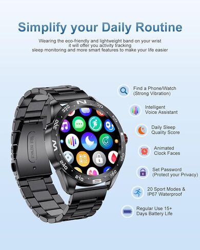 ساعة ذكية للرجال من LIGE، ساعة ذكية عالية الدقة مقاس 1.32 بوصة للرد/إجراء المكالمات، متتبع أنشطة اللياقة البدنية، مقاومة للماء IP68/معدل ضربات القلب/ضغط الدم/شاشة SpO2/عداد الخطوات، ساعات ذكية للرجال لنظام Android iOS in Kuwait