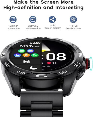 ساعة ذكية للرجال من LIGE، ساعة ذكية عالية الدقة مقاس 1.32 بوصة للرد/إجراء المكالمات، متتبع أنشطة اللياقة البدنية، مقاومة للماء IP68/معدل ضربات القلب/ضغط الدم/شاشة SpO2/عداد الخطوات، ساعات ذكية للرجال لنظام Android iOS in Kuwait