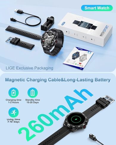 ساعة ذكية للرجال من LIGE، ساعة ذكية عالية الدقة مقاس 1.32 بوصة للرد/إجراء المكالمات، متتبع أنشطة اللياقة البدنية، مقاومة للماء IP68/معدل ضربات القلب/ضغط الدم/شاشة SpO2/عداد الخطوات، ساعات ذكية للرجال لنظام Android iOS in Kuwait