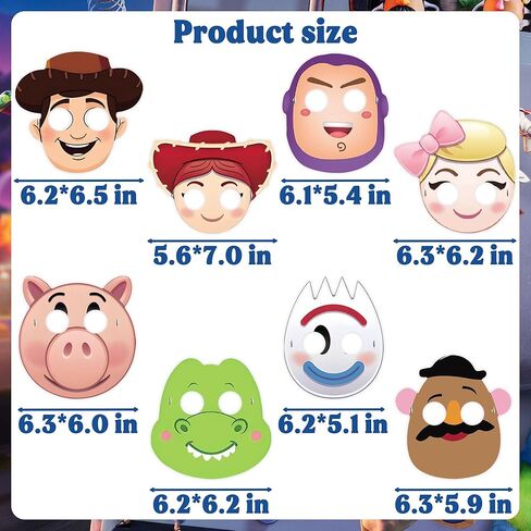 16 Pcs Toy Inspired Story Birthday Decorations, 8 Styles Toy Game Paper Masks Party Supplies, Toy Theme Birthday Party Supplies for Boys Girls Party Decoration in Kuwait