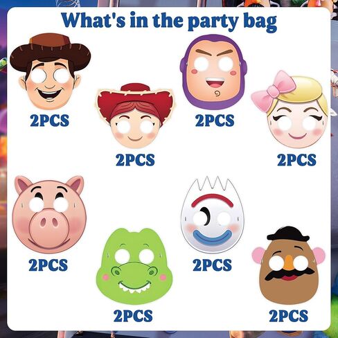 16 Pcs Toy Inspired Story Birthday Decorations, 8 Styles Toy Game Paper Masks Party Supplies, Toy Theme Birthday Party Supplies for Boys Girls Party Decoration in Kuwait