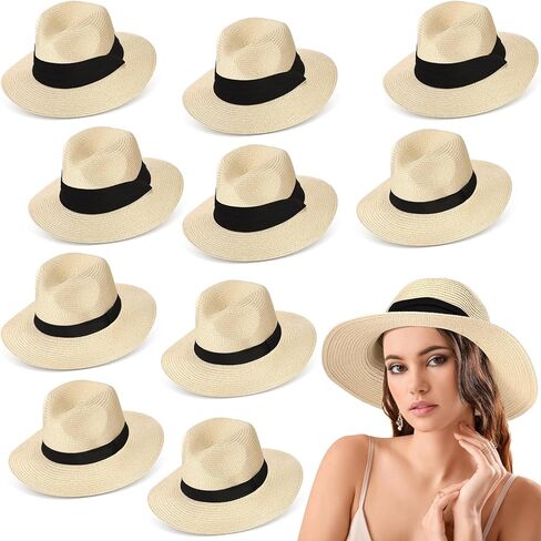16 Pcs Beach Hats for Women Men Straw Wide Brim Sun Hats Panama Women Summer Beach Sun Wedding Hats with 2 Designs Straw Khaki Hats for Beach Wedding Party Favor Unisex Men Women Travel in Saudi Arabia