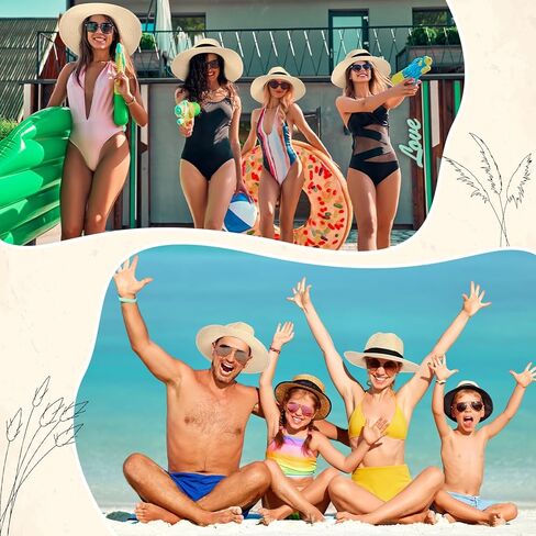 16 Pcs Beach Hats for Women Men Straw Wide Brim Sun Hats Panama Women Summer Beach Sun Wedding Hats with 2 Designs Straw Khaki Hats for Beach Wedding Party Favor Unisex Men Women Travel in Saudi Arabia