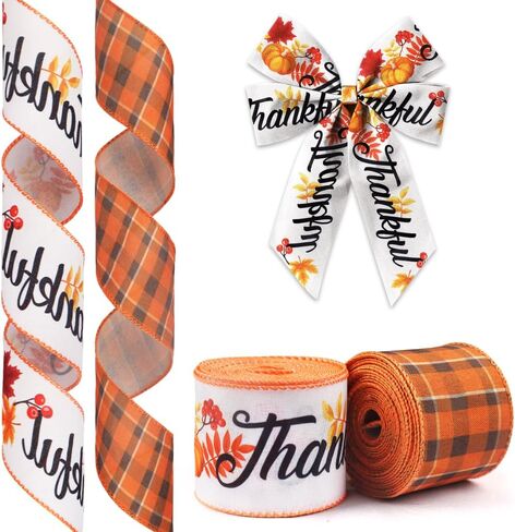 Hying 2 Rolls Fall Ribbons for Wreath Bows Wrapping Gifts, Football Party Maple Leaves Ribbon for Gift Wrapping Harvest Thanksgiving Party Decoration DIY Crafts 2.5" X 10 Yards Fall Wired Edge Ribbon in Saudi Arabia