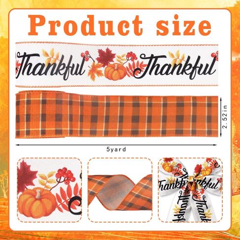 Hying 2 Rolls Fall Ribbons for Wreath Bows Wrapping Gifts, Football Party Maple Leaves Ribbon for Gift Wrapping Harvest Thanksgiving Party Decoration DIY Crafts 2.5" X 10 Yards Fall Wired Edge Ribbon in Saudi Arabia