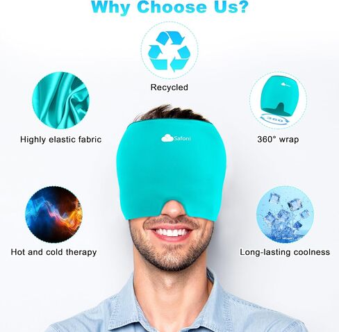 Migraine Headache Relief Cap - Ice Head Wrap with Hot Cold Gel, Headache Relief Hat for Sinus, Stress and Tension Relief, Head Ice Pack with Eye and Face Cold Compress in Saudi Arabia